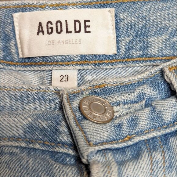 Agolde Riley Light Blue High Rise Distressed Straight Cropped Jeans - Picture 4 of 10